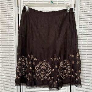 Bandolino Black A-Line Skirt with Tan Embroidery